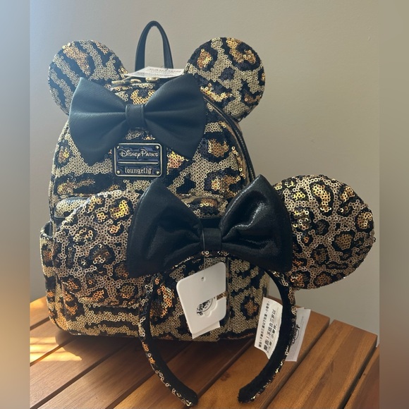 Loungefly Bags New Loungefly Leopard Print Disney Sequins Backpack